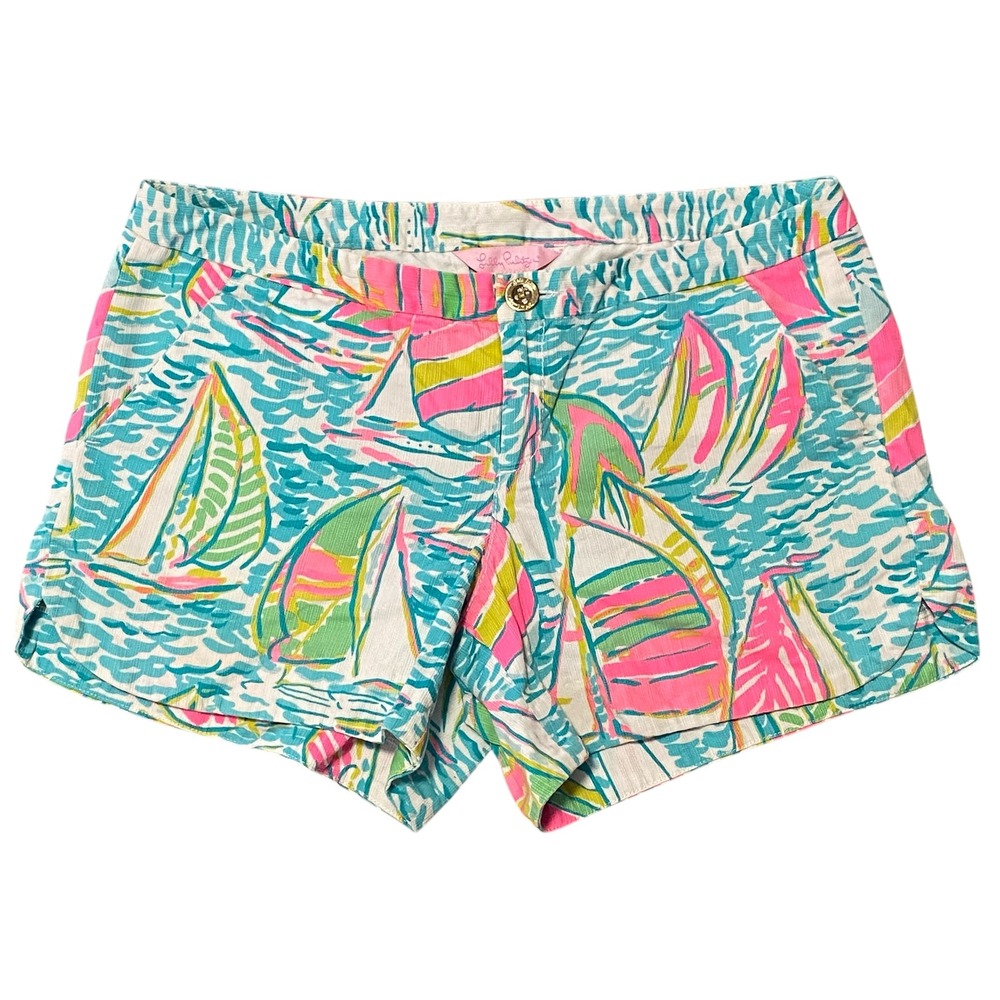 Lilly Pulitzer Smooth Sailing Pink Turquoise Sailboat Size 0 Shorts